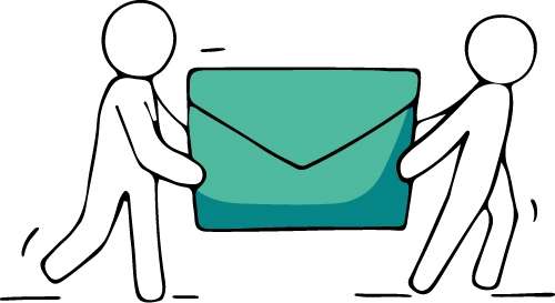 Illustration de deux personnages tenant une enveloppe
